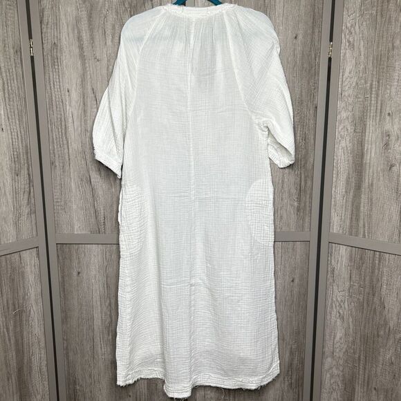 Ocean + Main Double Gauze Tunic Kaftan White Neutral Minimalist Size S/M - Picture 2 of 8